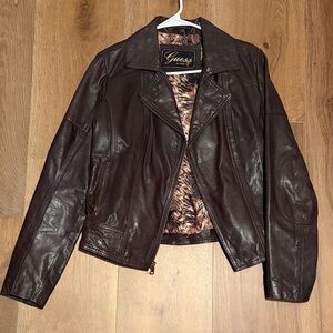 Guess Women's Dark Brown Leather Jacket medium